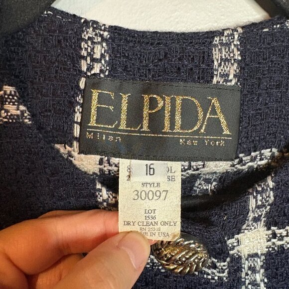 Vintage ELPIDA navy blue and white window pane grid wool blend blazer jacket - Picture 4 of 6